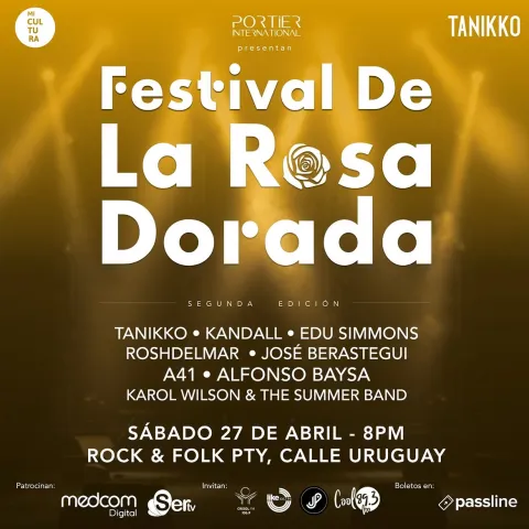 Afiche dorado de la segunda edición del Festival de La Rosa Dorada — Festival de La Rosa Dorada